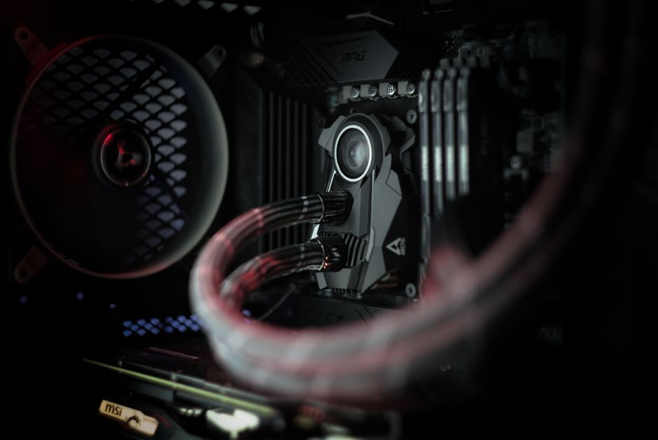 Detailed view of a computer's cooling system showcasing advanced technology with illuminat
